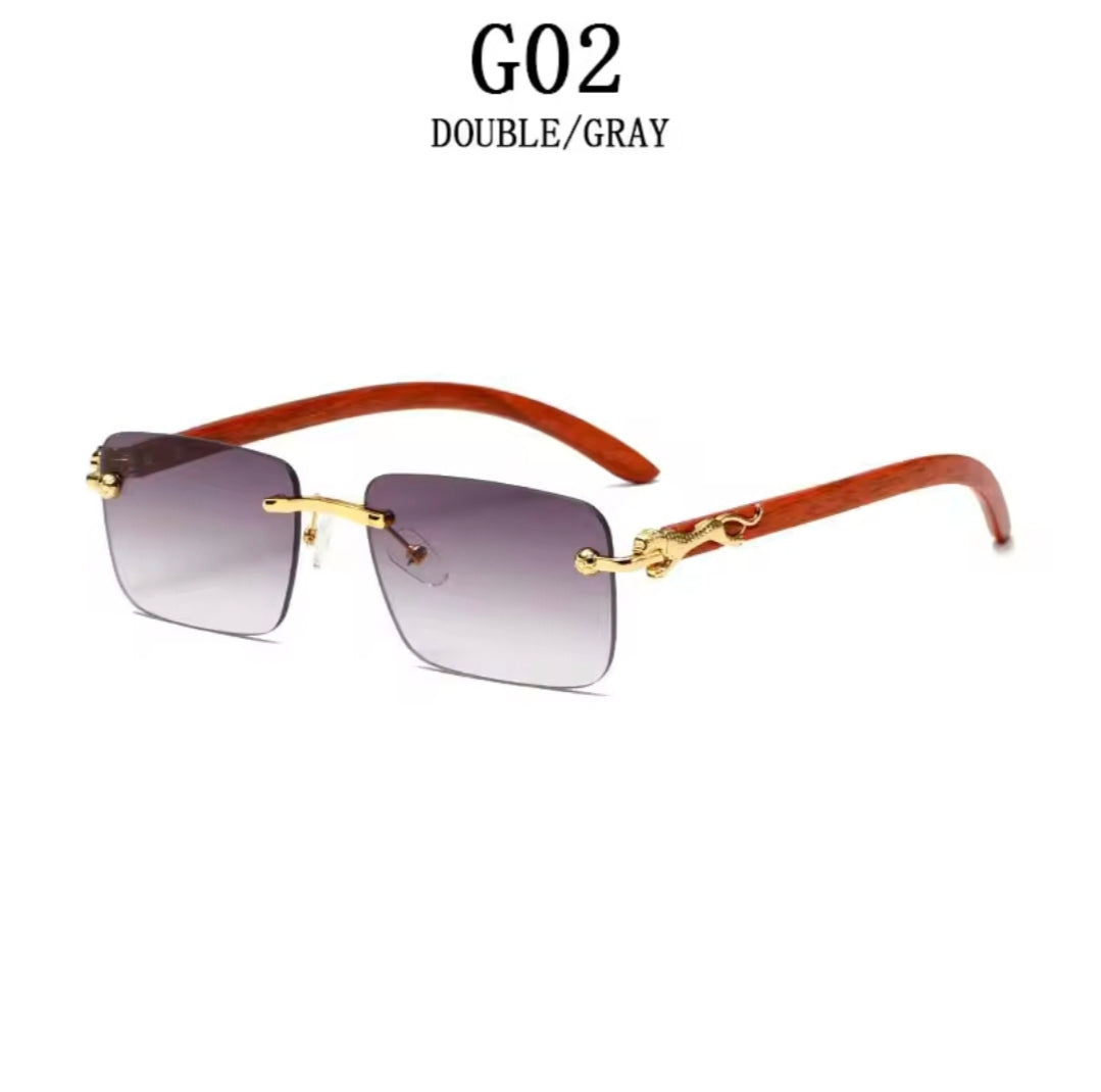 CARTIER SUNGLASSES – RIMLESS – WOODEN GOLDEN LEOPARD-- FOR MEN AND WOMEN