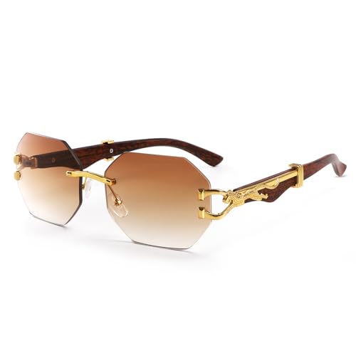 Cartier luxury Vintage Wood--Metal Framed Leopard Unisex Sunglasses
