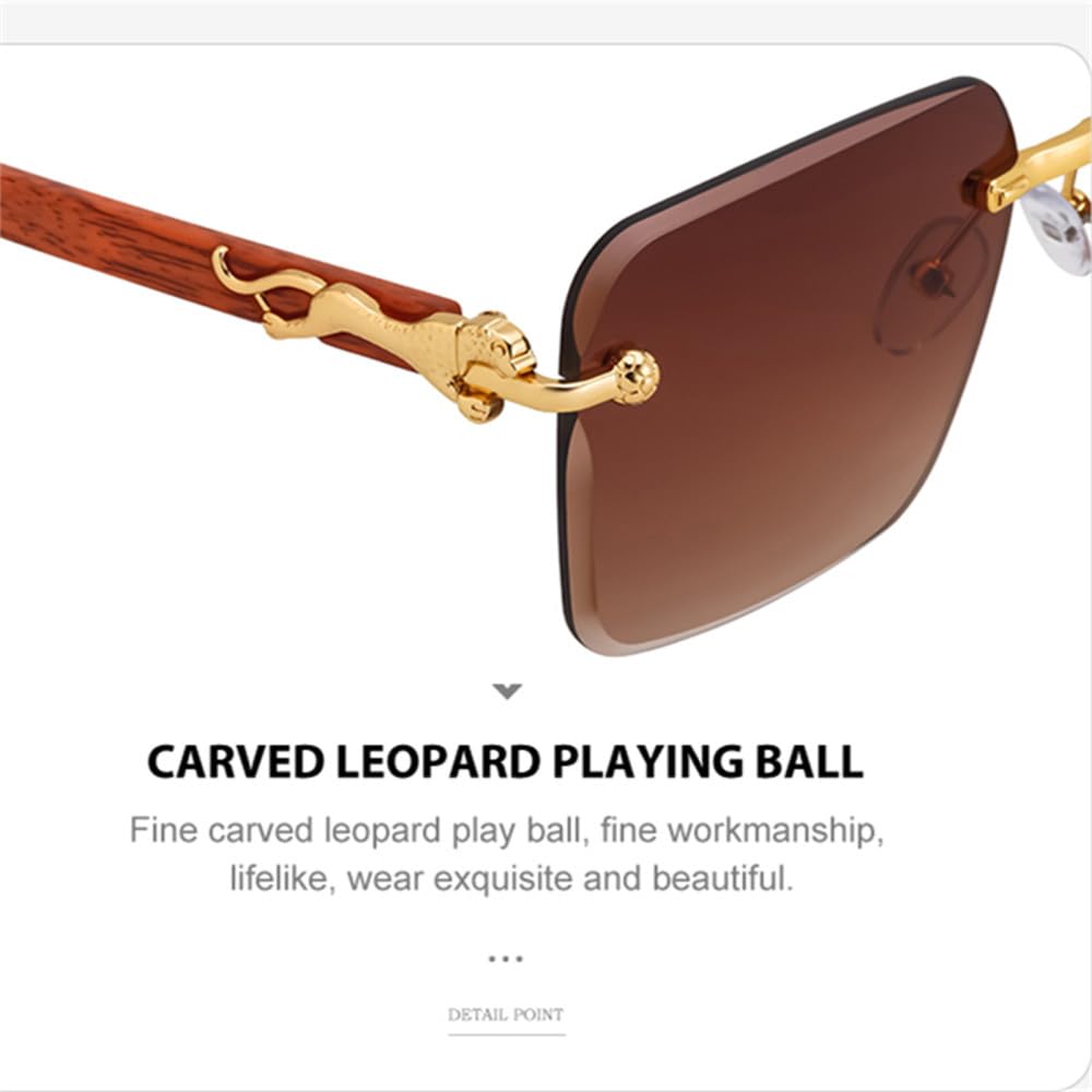 CARTIER SUNGLASSES – RIMLESS – WOODEN GOLDEN LEOPARD-- FOR MEN AND WOMEN