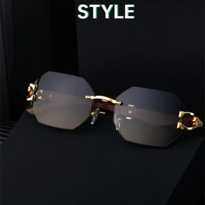 Cartier luxury Vintage Wood--Metal Framed Leopard Unisex Sunglasses
