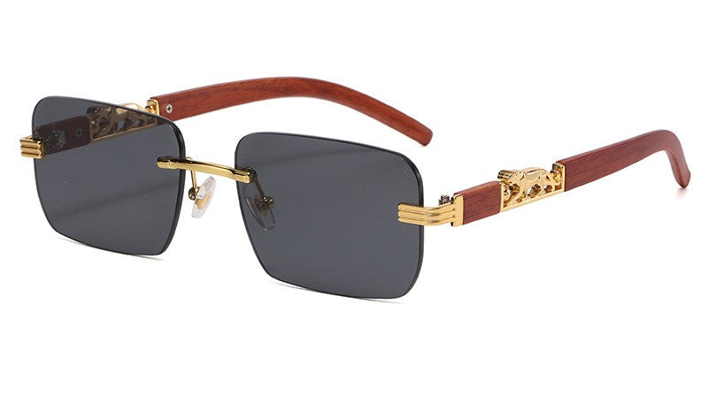 Trendy Rimless Cut Edge Sunglasses Unique Cheetah Design Sunglasses Cool Metal Temples