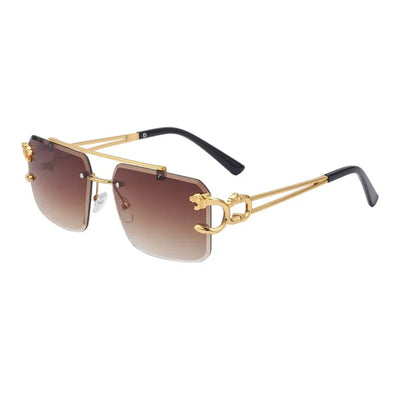 Luxury Panther Rimless Sunglasses – Gold Frame with Black Lens (Unisex)Men & Women