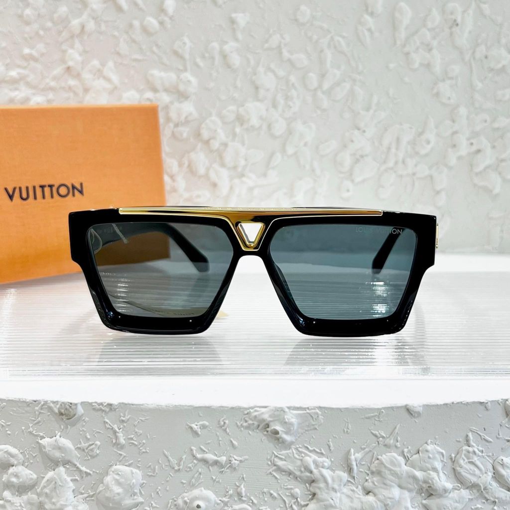 "Luxury LV Gold Accent Square Sunglasses – Bold Black Frame | Unisex For Male And Female  Eyewear"