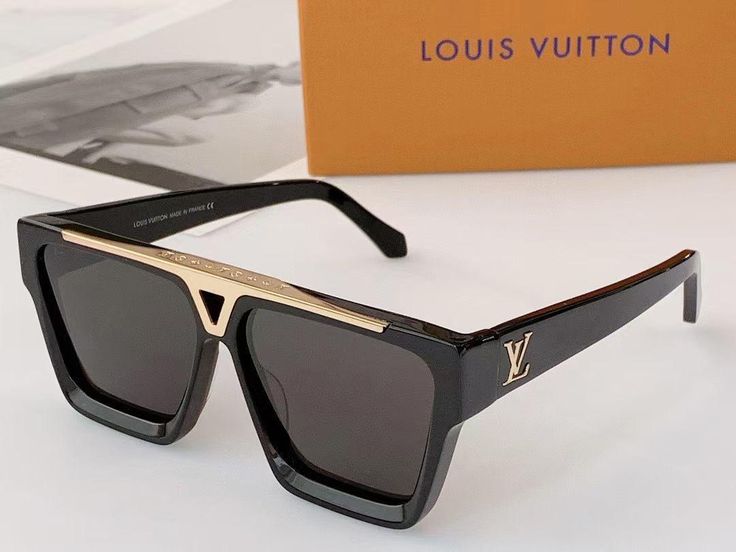 "Luxury LV Gold Accent Square Sunglasses – Bold Black Frame | Unisex For Male And Female  Eyewear"