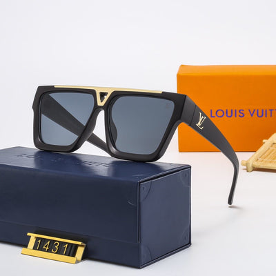 "Luxury LV Gold Accent Square Sunglasses – Bold Black Frame | Unisex For Male And Female  Eyewear"