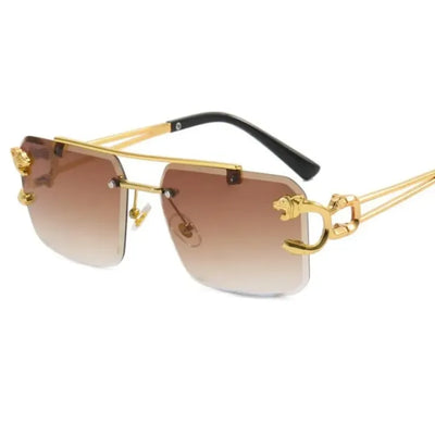 Luxury Panther Rimless Sunglasses – Gold Frame with Black Lens (Unisex)Men & Women