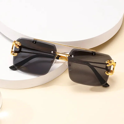 Luxury Panther Rimless Sunglasses – Gold Frame with Black Lens (Unisex)Men & Women