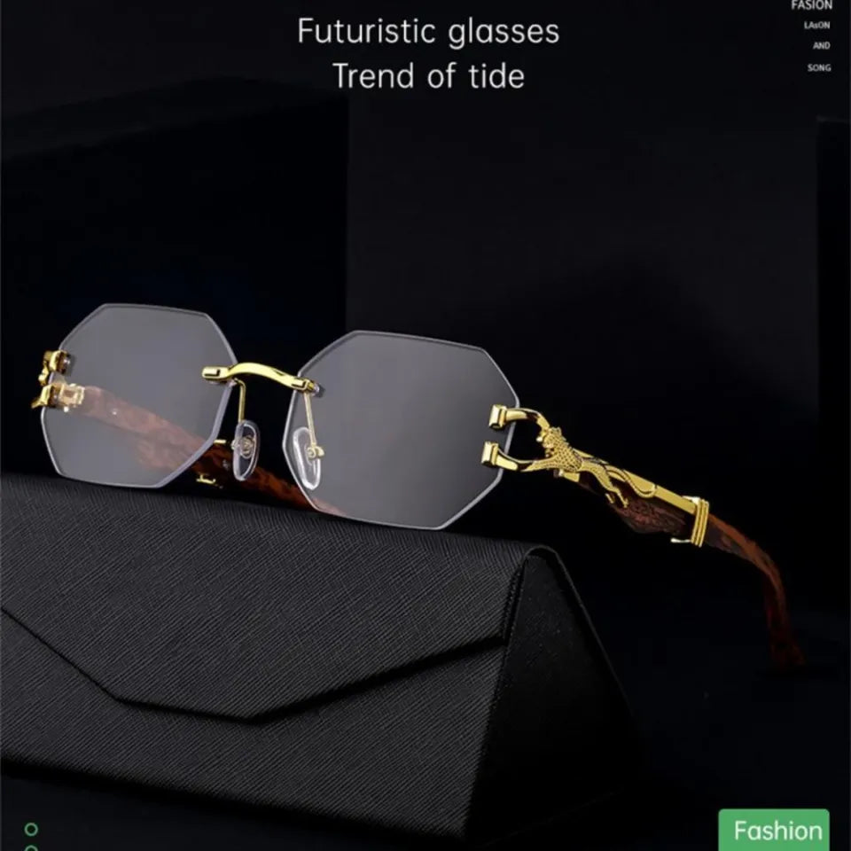 Cartier luxury Vintage Wood--Metal Framed Leopard Unisex Sunglasses