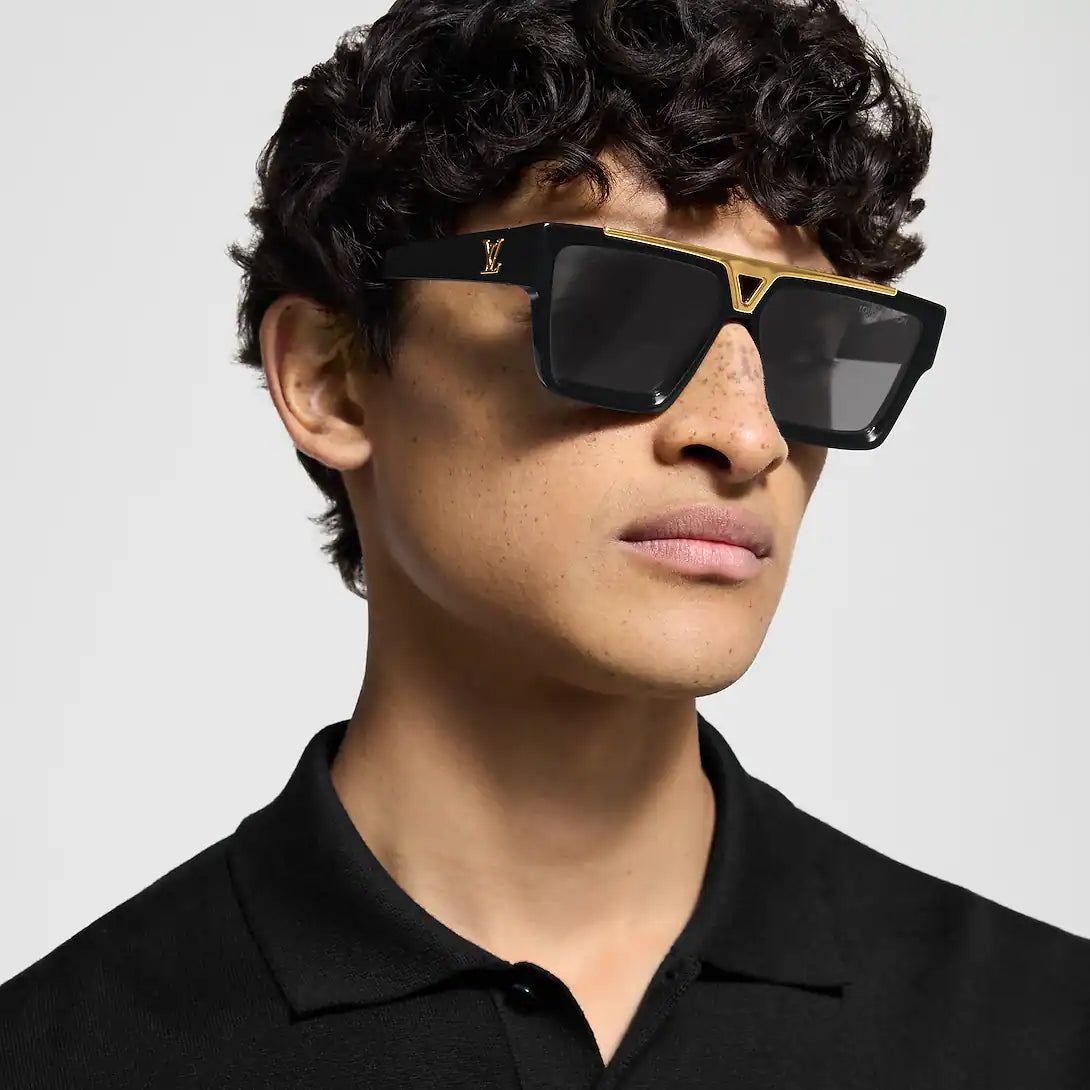 "Luxury LV Gold Accent Square Sunglasses – Bold Black Frame | Unisex For Male And Female  Eyewear"
