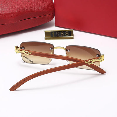 CARTIER SUNGLASSES – RIMLESS – WOODEN GOLDEN LEOPARD-- FOR MEN AND WOMEN