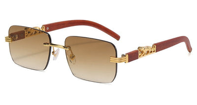 Trendy Rimless Cut Edge Sunglasses Unique Cheetah Design Sunglasses Cool Metal Temples