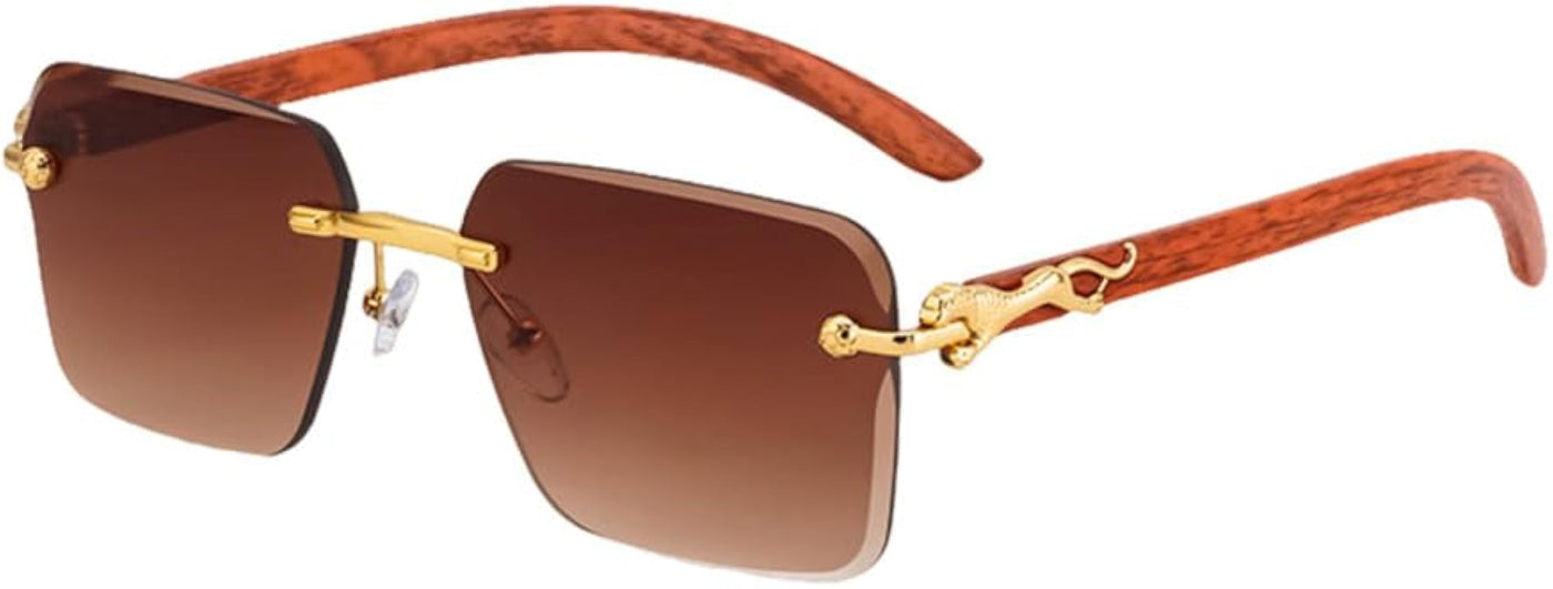 CARTIER SUNGLASSES – RIMLESS – WOODEN GOLDEN LEOPARD-- FOR MEN AND WOMEN