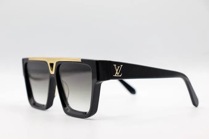 "Luxury LV Gold Accent Square Sunglasses – Bold Black Frame | Unisex For Male And Female  Eyewear"