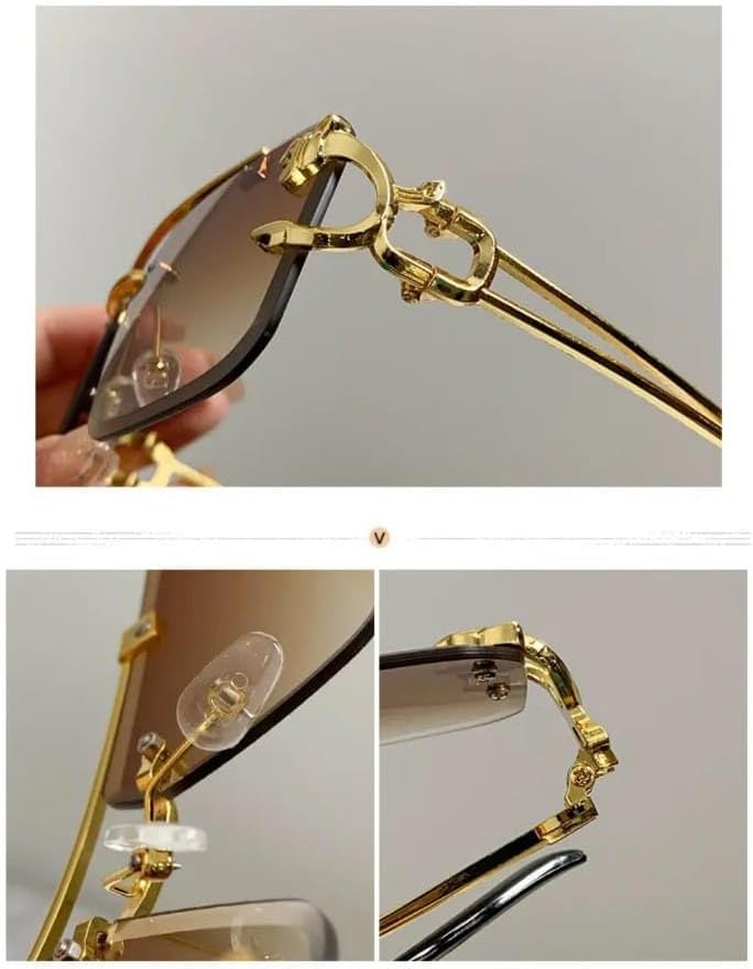 Luxury Panther Rimless Sunglasses – Gold Frame with Black Lens (Unisex)Men & Women